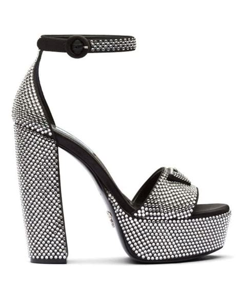 prada satin platform sandals with crystals|prada studded pony skin sandals.